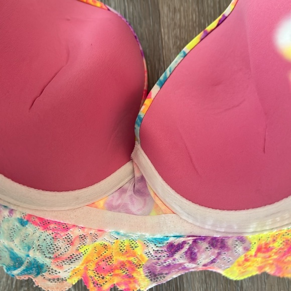 NWT Victorias Secret PINK neon multicolor floral rose bustier bra lace 34D - Picture 7 of 7